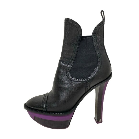 LOUIS VUITTON Black Purple Boots Leather Chemical Fiber 160-041525 - Picture 1 of 9